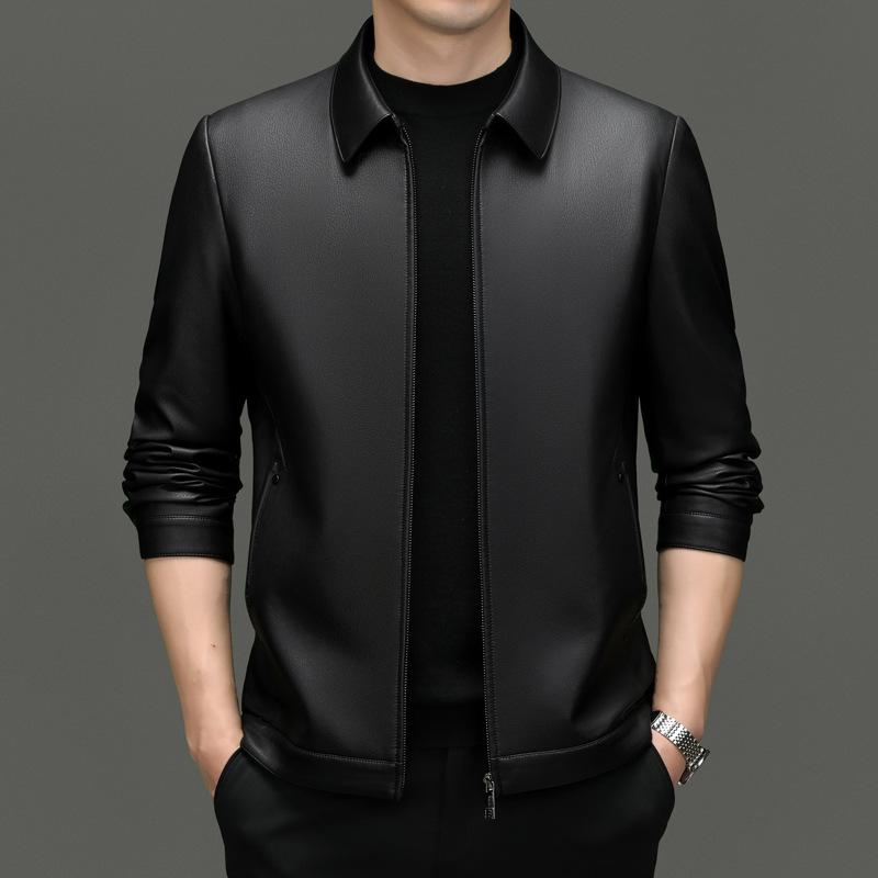 Осенние и зимние мужские куртки из натуральной кожи с лацканами для пап, среднего и пожилого возраста, мягкие кожаные куртки с лацканами