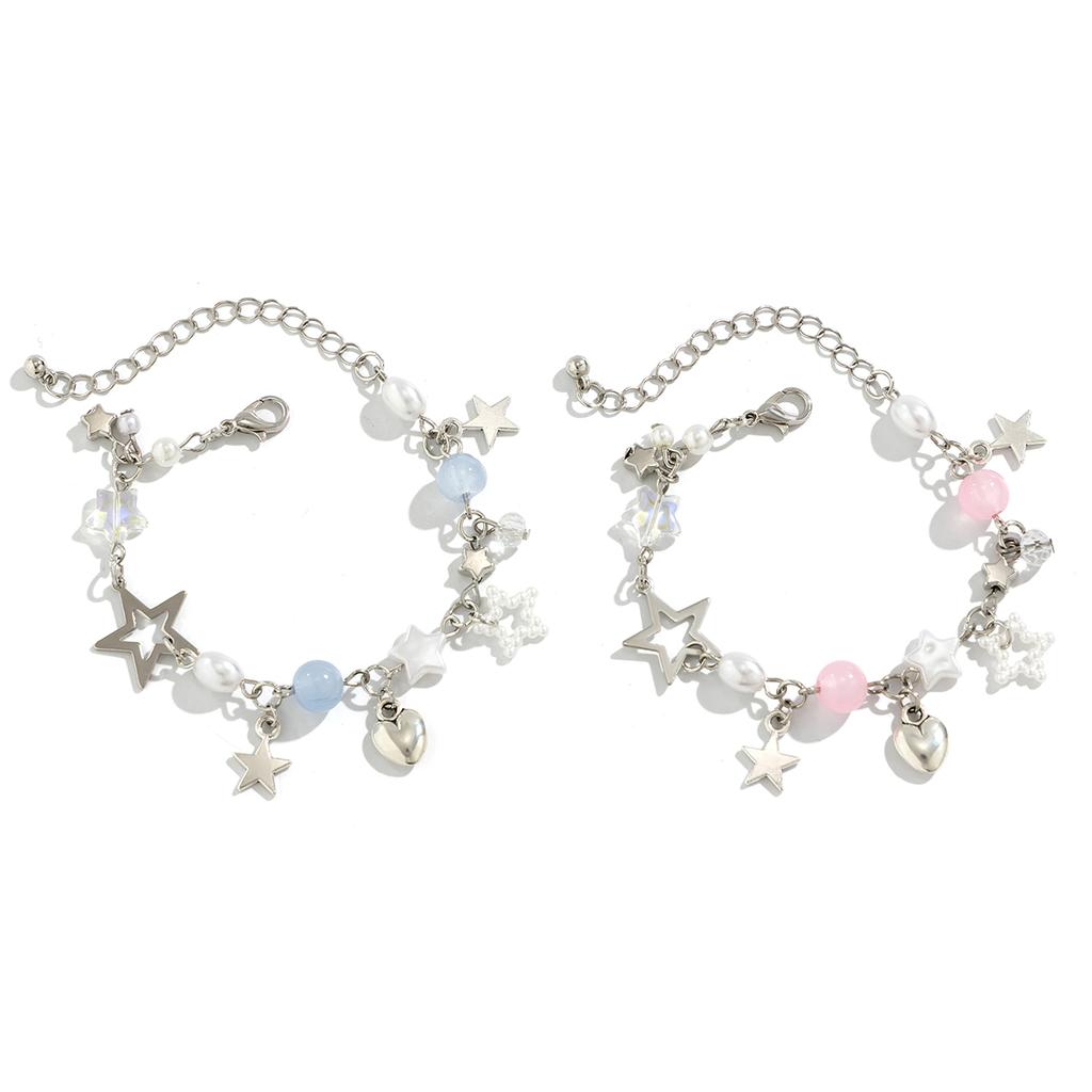 Ingemark Sweet Romantic Star Heart Pendant Bracelet Women Exquisite Imitation Pearls Crystal Glass Beads Bracelets Party Jewelry