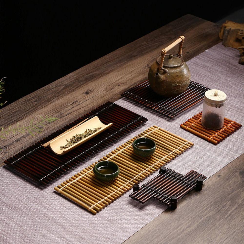 Sqaure Rectangle Bamboo Raft Coaster Bamboo Anti-slip Mat Multi-purpose Heat Insulation Pad Tea