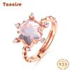 Tancise Classic 925 Sterling Silver 10*10 Pink Quartz Ring Ladies Jewelry Wedding Promise Party Gift