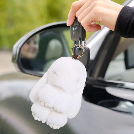 Bunny Shape Charm Keychain Faux Fur Rabbit Keyring Bright Color Car Key Holder Bag Wallet Accessory