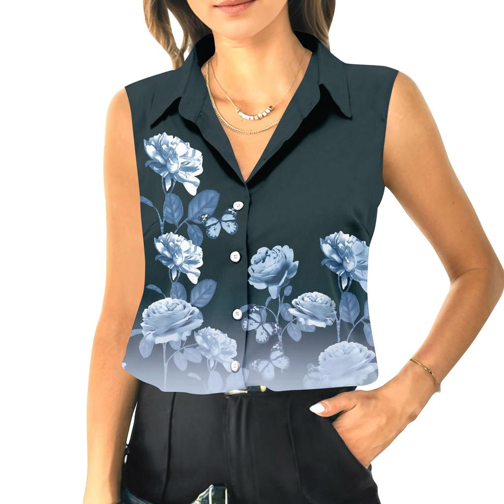 Женский летний свободный топ без рукавов с воротником-стойкой