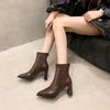 Fashion Winter Leather Chunky Women Ankle Boots Pointed Toe Mid Heels Elegant Shoes 2025 Trend Fahion Pumps Goth Chelsea Botas De Mujer