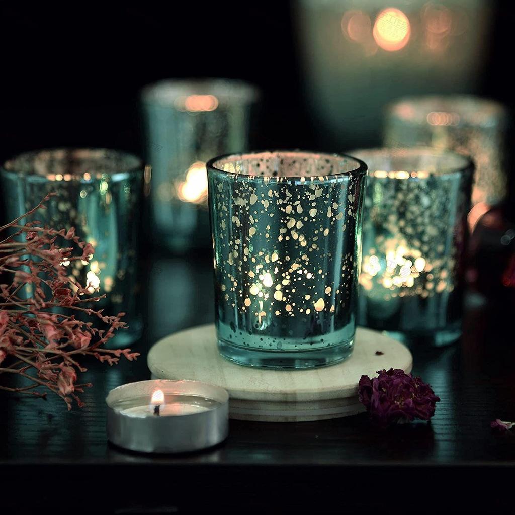 Стеклянные синие ртутные подсвечники для чайных свечей для Дивали и Рождества (Упаковка из 6 шт.) - Предмет для подарка для декора дома, Украшение
