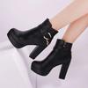 2024 Women Fashion Ankle Boots New Warm Velvet Chunky High Heels Shoes Snow Boots Comfort Soft Leather Cotton Shoes