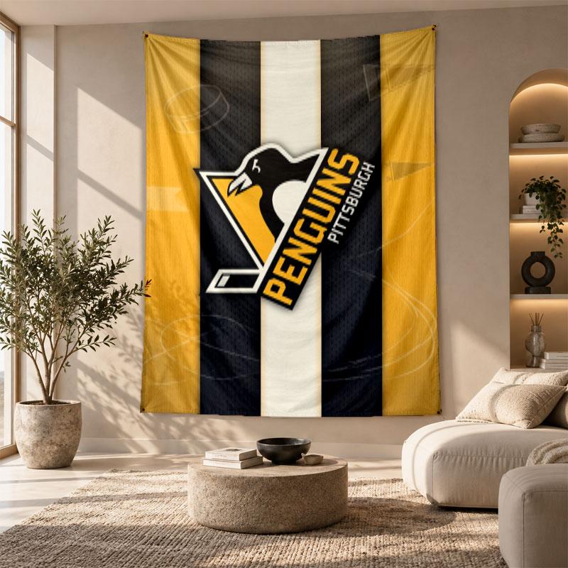 Decorative Tapestry,Pittsburgh Penguins Printed Wall Art, Lightweight Wall Hanging For Bedroom Background