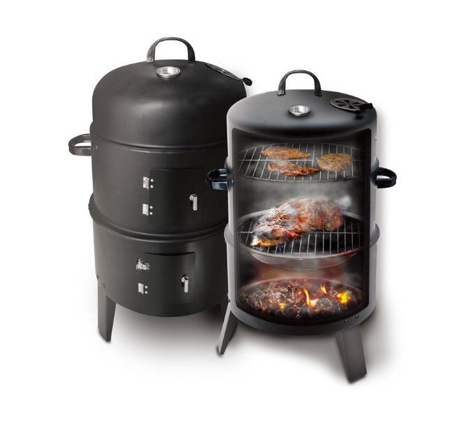 Коптильня BBQ 3-в-1: Коптильня, печь для тушения, печь для барбекю, жаровня для батата, конструкция в виде круглой бочки.