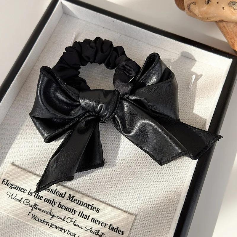 Leather Bow Elastic Hair Bands Fashion Hair Accessories Elastic Headband Scrunchies Ponytail Holder Rubber Bands Hair Rope Ties