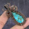 Natural Tibetan Turquoise Gemstone Copper Wire Wrap Jewelry Pendant 2.60" d7A51