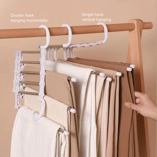 Yousheng Pants Hanger Trousers Rack Strong Load-bearing Foldable Design Anti-Slip 5-Layer Clothes Hanger Scarf Holder Wardrobe Organizer