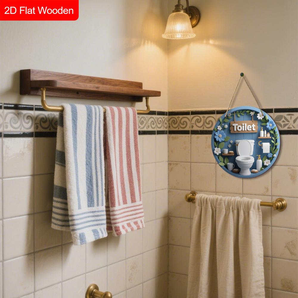 Rustic Wooden Toilet Sign - Charming Figurine Ornaments for Toilet Door, Wall, Room Decor