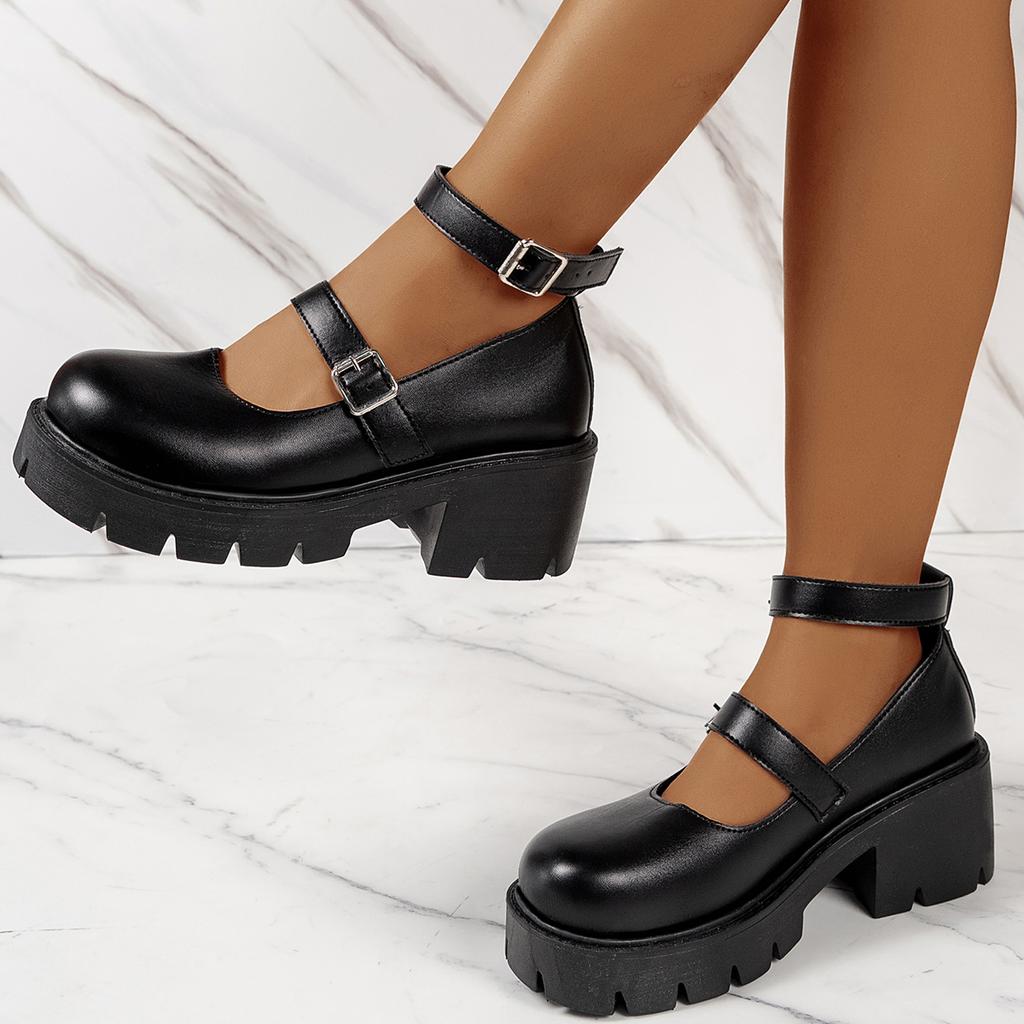 2024 New Women Lolita Shoes Vintage Students Uniform High Heels Women Platform Plus Size Shoes Mary Jane Shoes Zapatos De Mujer