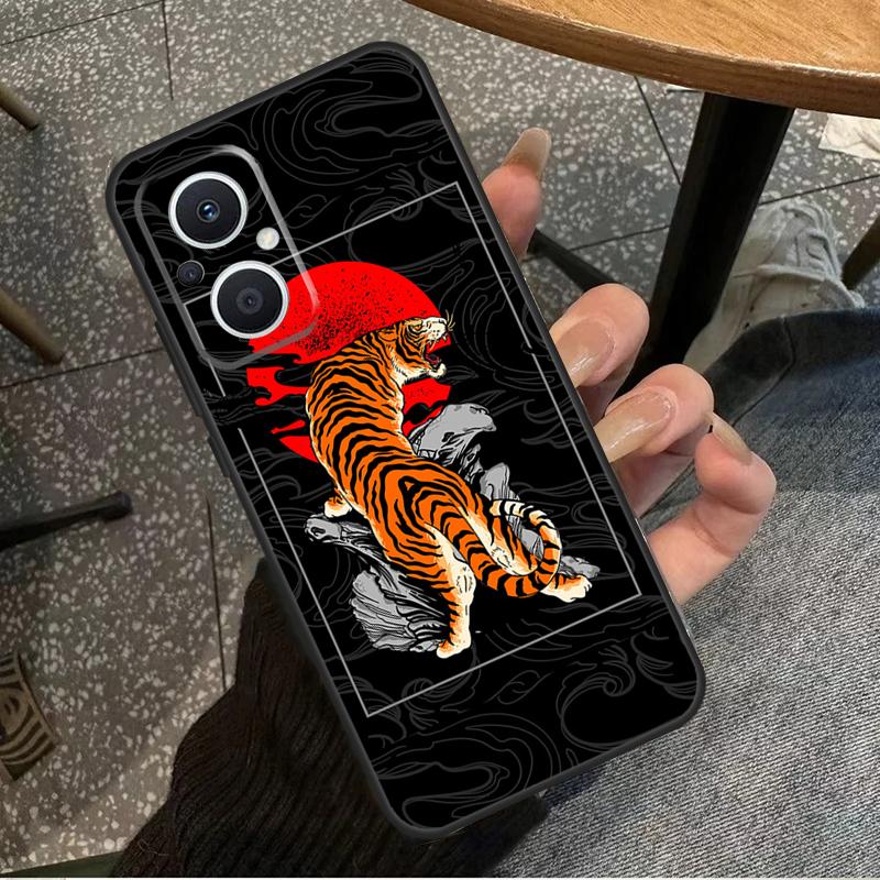 Тигр Красное Солнце Японское Искусство Для OPPO Reno 10 11 12 13 14 Pro 7 8 Lite 8T 11F 12F 13F 14F OPPO Find X8 X9 X5 X6 Pro Чехол