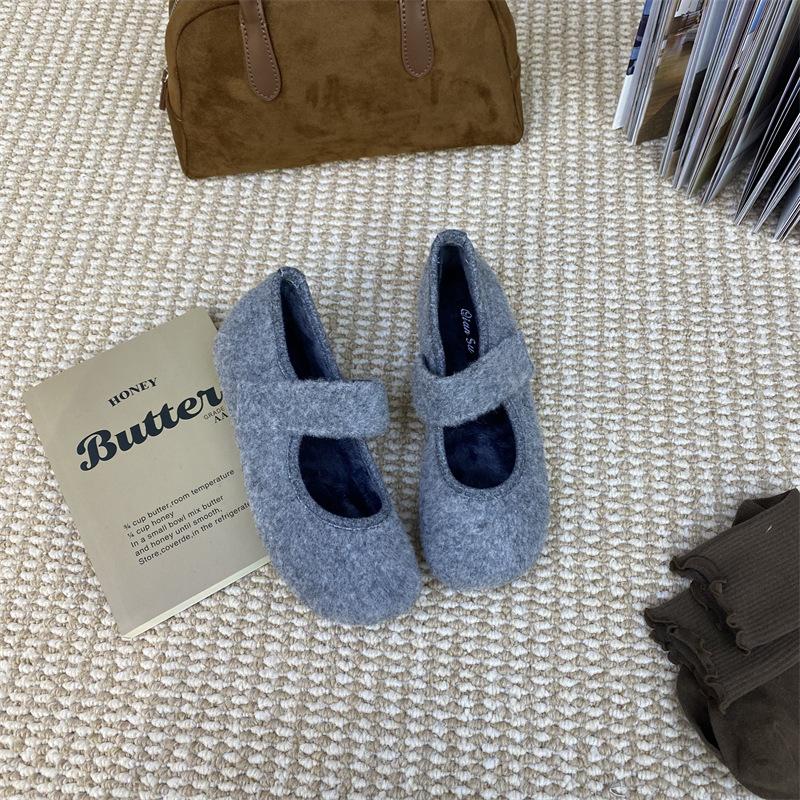 In the Winter Korean Version, the Height Is Increased. Mary Jane Woolen Fabric, Autumn Wool Shoes Feel Fleece, Single Shoes, Women's Shoes, French