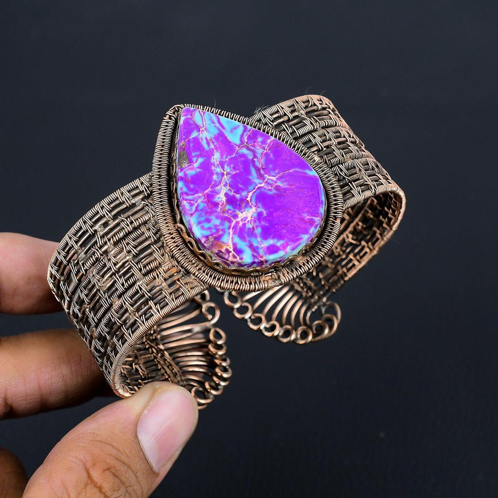 Фиолетовый драгоценный камень из морских отложений, чистая медная проволока, манжеты ручной работы/браслет, регулируемые ювелирные изделия