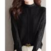 Clothes for Women Spring Autumn Fashion Ruffled Hollow Long Sleeve Knitted Sweaters Elegant Chic Solid Loose Basic Pullover Tops