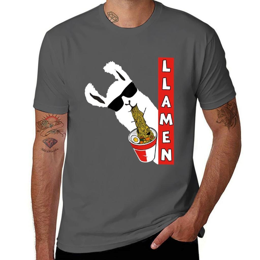 Funny Llamaalpaca Raunisex Cool Llama Llaunisex Eating Japanese Noodles Tshirt Large Size Short Sleeve Tshirt