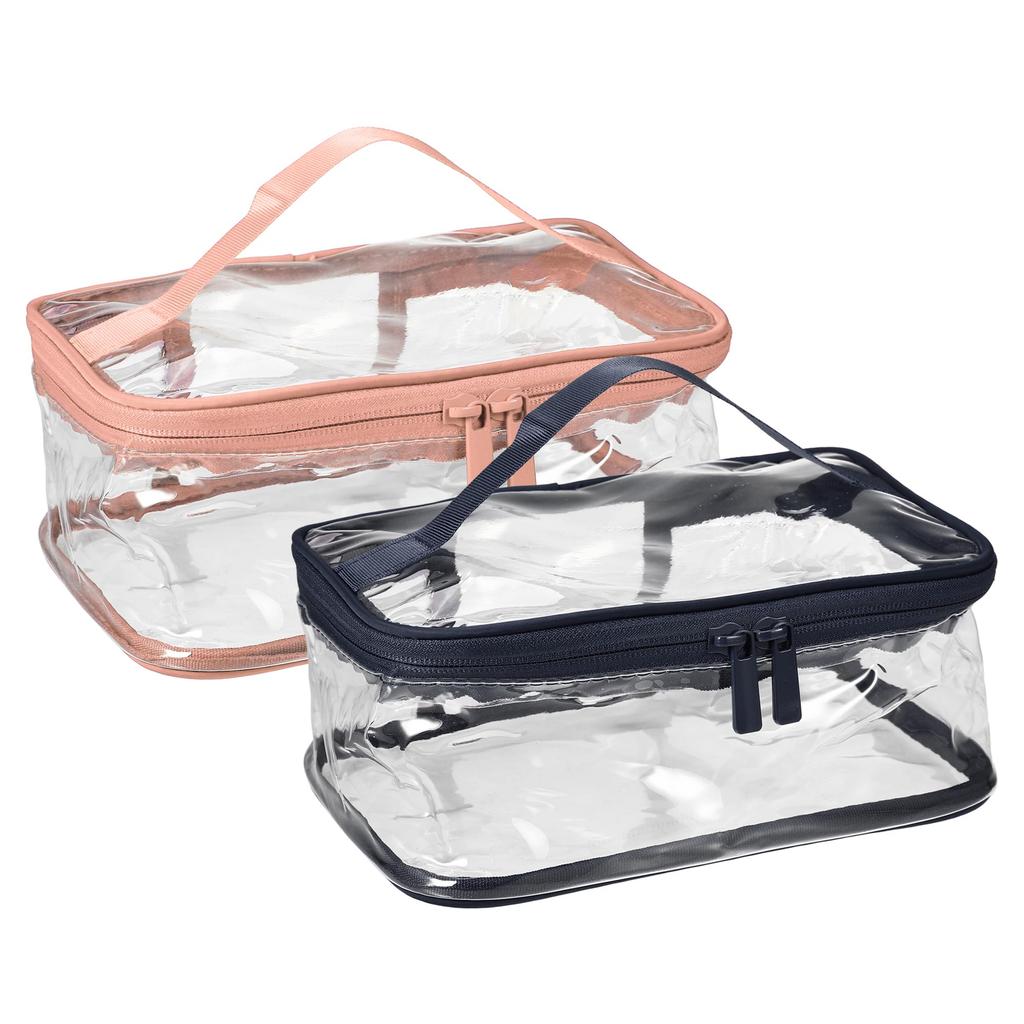 VOCOSTE Makeup Clear Makeup Transparent for Cherry Blossom and Navy Pouch, Bag, Waterproof, PVC, Travel, 2-Piece Set,