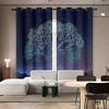 2PC High Blackout Perforated Curtains, Double-sided Matte, Bedroom, Balcony, Living Room, Gradient Blue Starry Sky, Tree Pattern