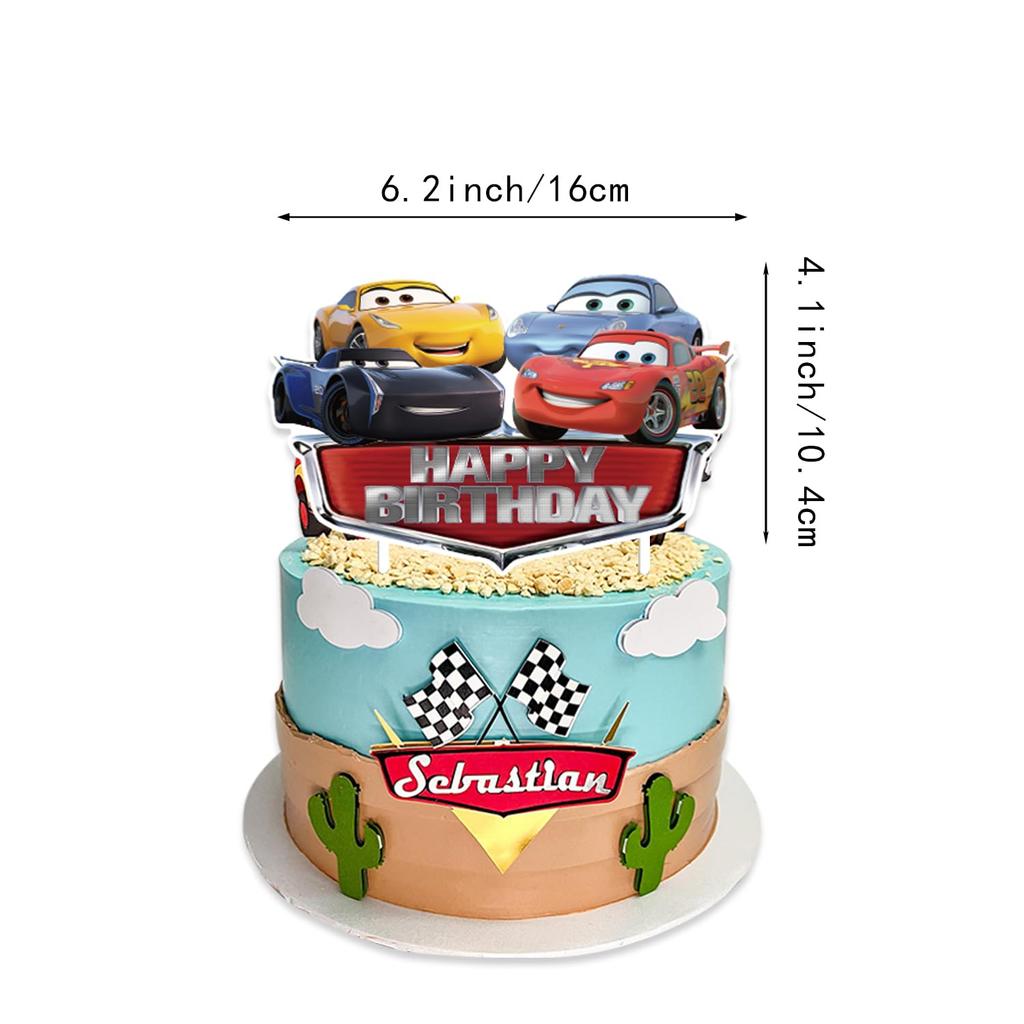 Cars Birthday Decorations Set, Includes Garland, Tablecloth, Aluminum Balloons, Happy Birthday Cake Topper, Happy Birthday Banner, and Ribbon