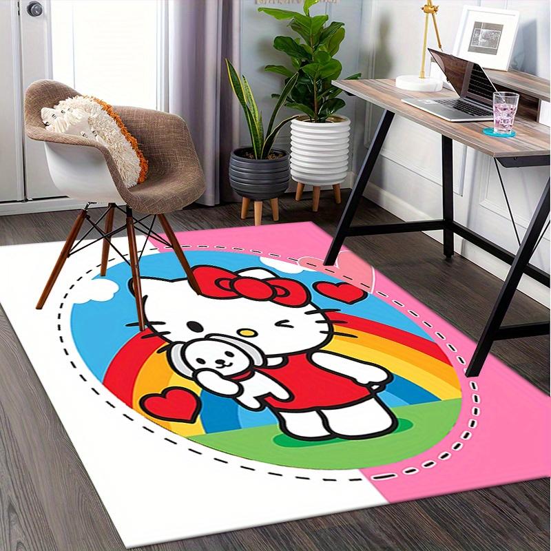 Office Rug Hello Kitty, Rainbow Anti-Slip Rug, Machine Washable for Living Room, Bedroom, Office, Multiple Sizes, Bedroom Mat, Decorative Mat, Durable