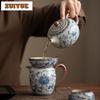 360ml Ru Kiln Interlock Branch Lotus Decoration Teapot Boutique Tea Infuser Pot Tea Soaking Kettle With Ball Hole For Tea Craft