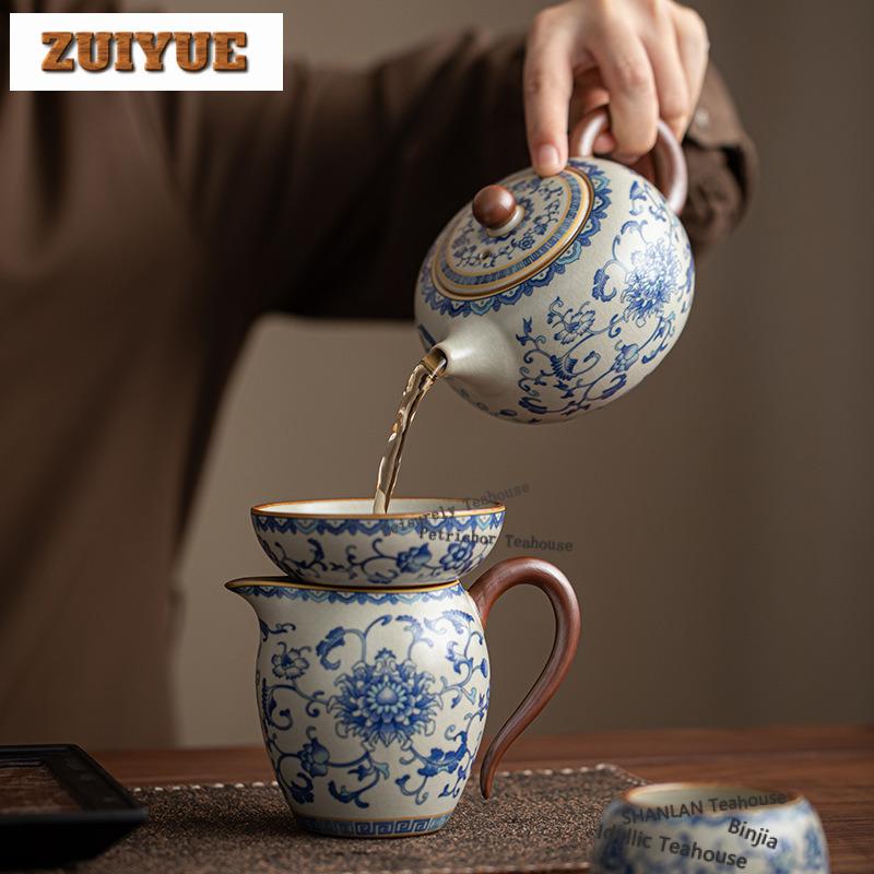 360ml Ru Kiln Interlock Branch Lotus Decoration Teapot Boutique Tea Infuser Pot Tea Soaking Kettle With Ball Hole For Tea Craft