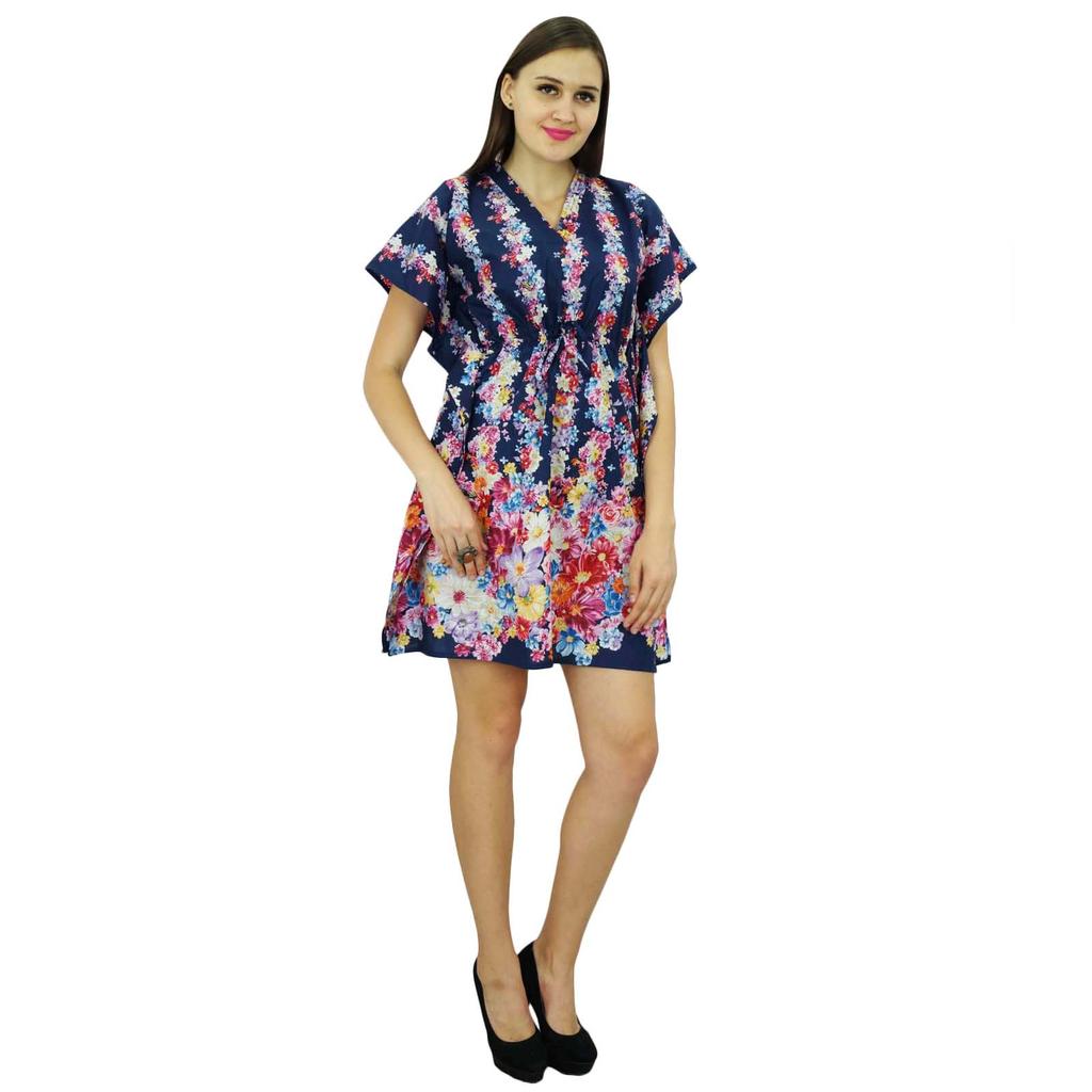 Bimba Женское платье-кафтан в стиле бохо с принтом, хлопковая короткая туника, пляжный кафтан