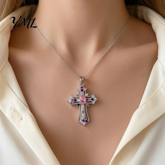 Religious Pendant Necklace Catholic Christian Necklace, Retro Colorful Rhinestone Durable Metal Base Statement for Women Daily Wear, Jewelry