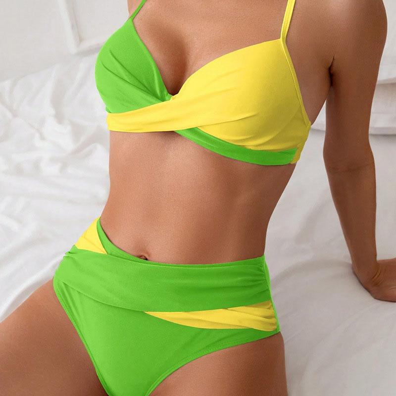 Новый женский купальник бикини комплект ребристый витой цветной блок сексуальный двухсекционный купальный костюм купальники