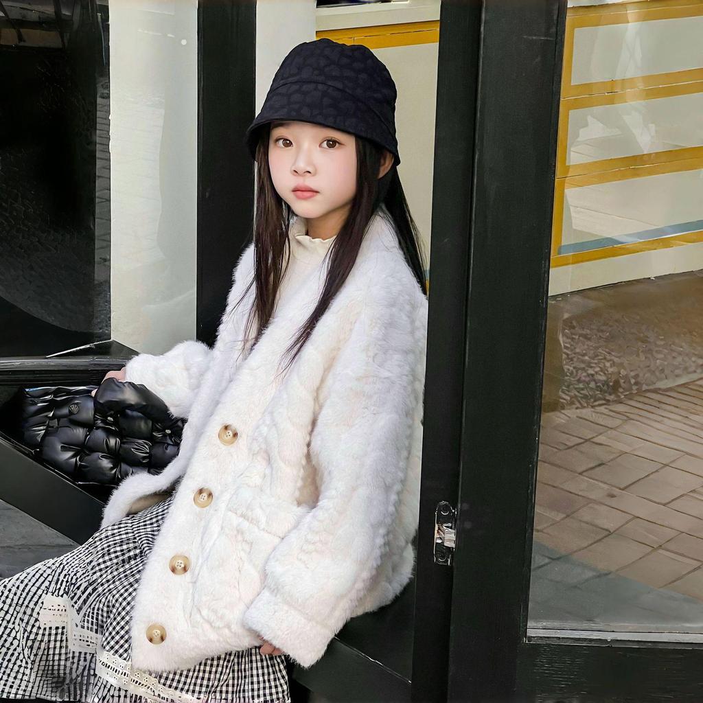 Пальто из искусственного меха для девочек в корейском стиле со шарфом - Размеры M и L, Коллекция Осень/Зима