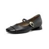 Cow Skin Spring Summer Size 41 Thick Low Heels Women Square Toe Metal Buckle Shallow Pumps