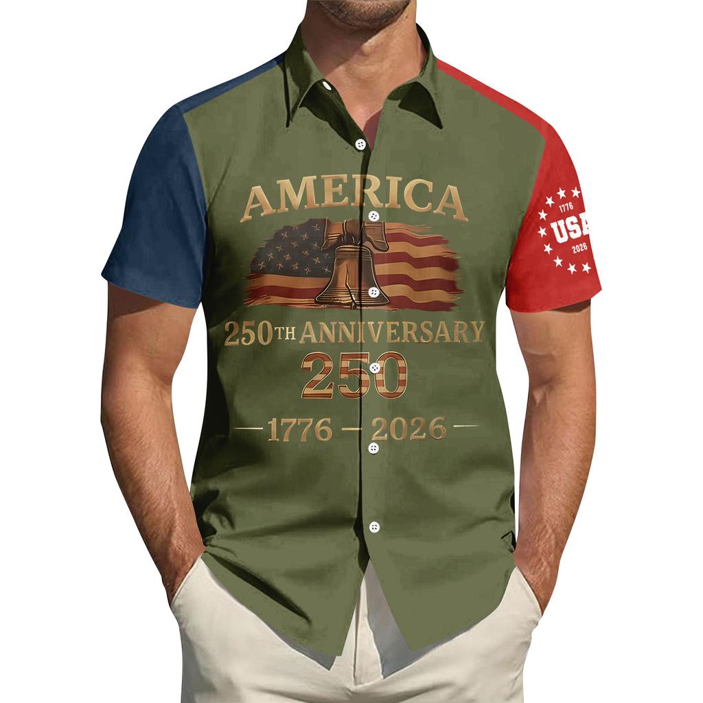 Men's Independence Day Printed Collared Top Men's Casual Sports Short-Sleeve Shirt