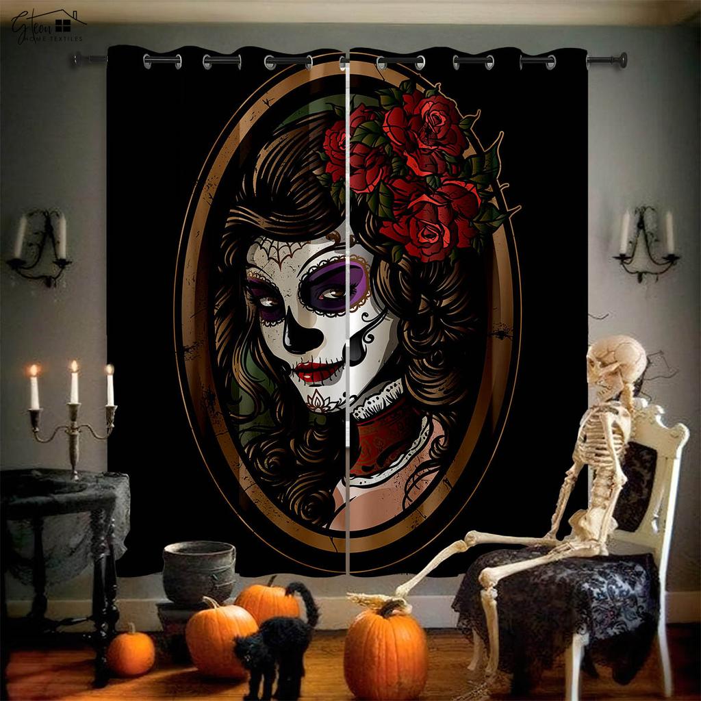 Череп Роза Шторы Ретро Tricky Dark Ins Секретная Комната Бар Спальня Хэллоуин Рождество Праздничные Украшения Шторы 2 ШТ.