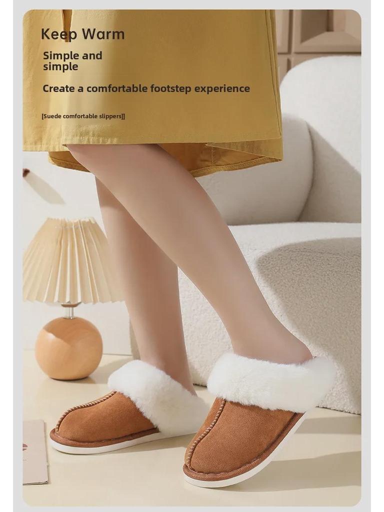 Очень теплые замшевые меховые тапочки для мужчин и женщин - зимняя домашняя обувь с толстой нескользящей подошвой для дома