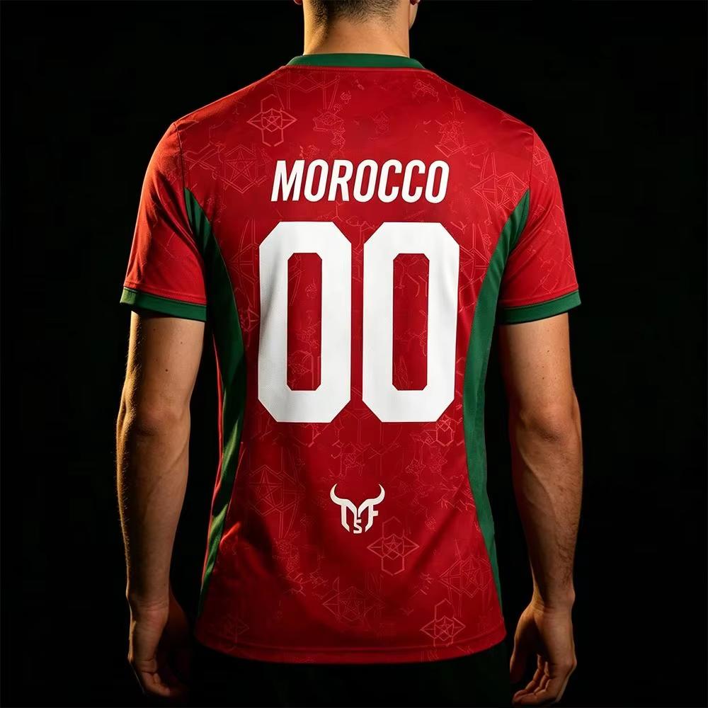 2026 Morocco Flag Print Jersey Men's Quick-Drying Breathable Sports T-Shirt Unisex O-neck Short Sleeved Quick-Drying Soccer Tees