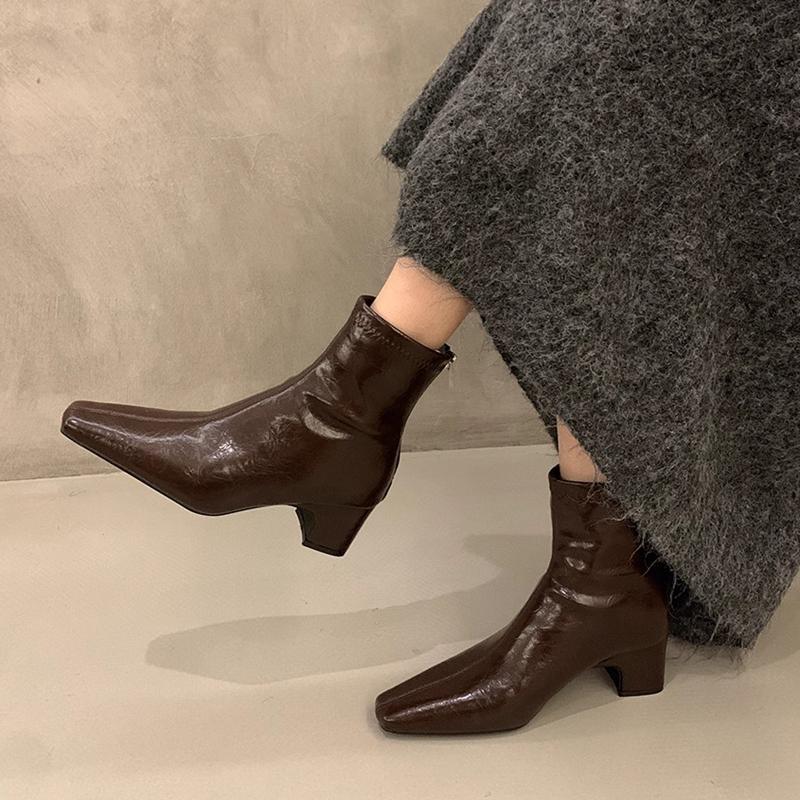 Fashion SUOJIALUN 2025 Winter New Brand Women Ankle Boots Fashion Round Toe Med Square Heel Short Boots Round Toe Outdoor Dress Pumps