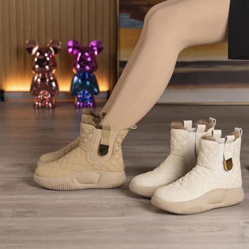 Модные зимние сапоги 2024 года, женская обувь, низкие ботинки, мягкие ботинки, пушистые, на толстой эластичной платформе, женские туфли, новые, теплые