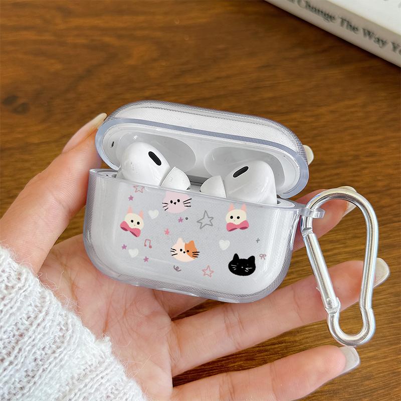 Милый Мультяшный Кот Чехол для Наушников для AirPods Pro3/Pro2/Pro Защитный Чехол для AirPods 4/3/2/1 Прозрачный Мягкий Чехол из ТПУ