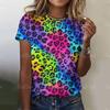 Summer Women Vintage T-shirt Colorful Leopard 3D Print Tops Tees Short Sleeve Clothing Ladies T-Shirts