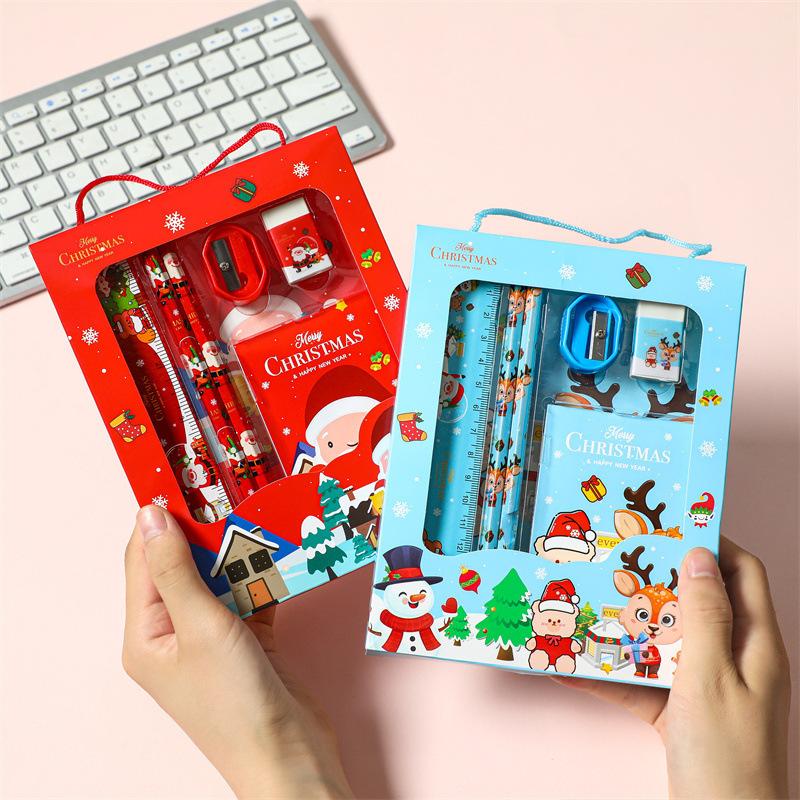 2sets Christmas Student Stationery Gift Set, Cute Cartoon Pencil Eraser Set, Christmas Student Small Gifts, Student School Supplies