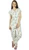 Women White Cotton Night Wear Pajama Set Cap Sleeve Shirt with Pyjamas