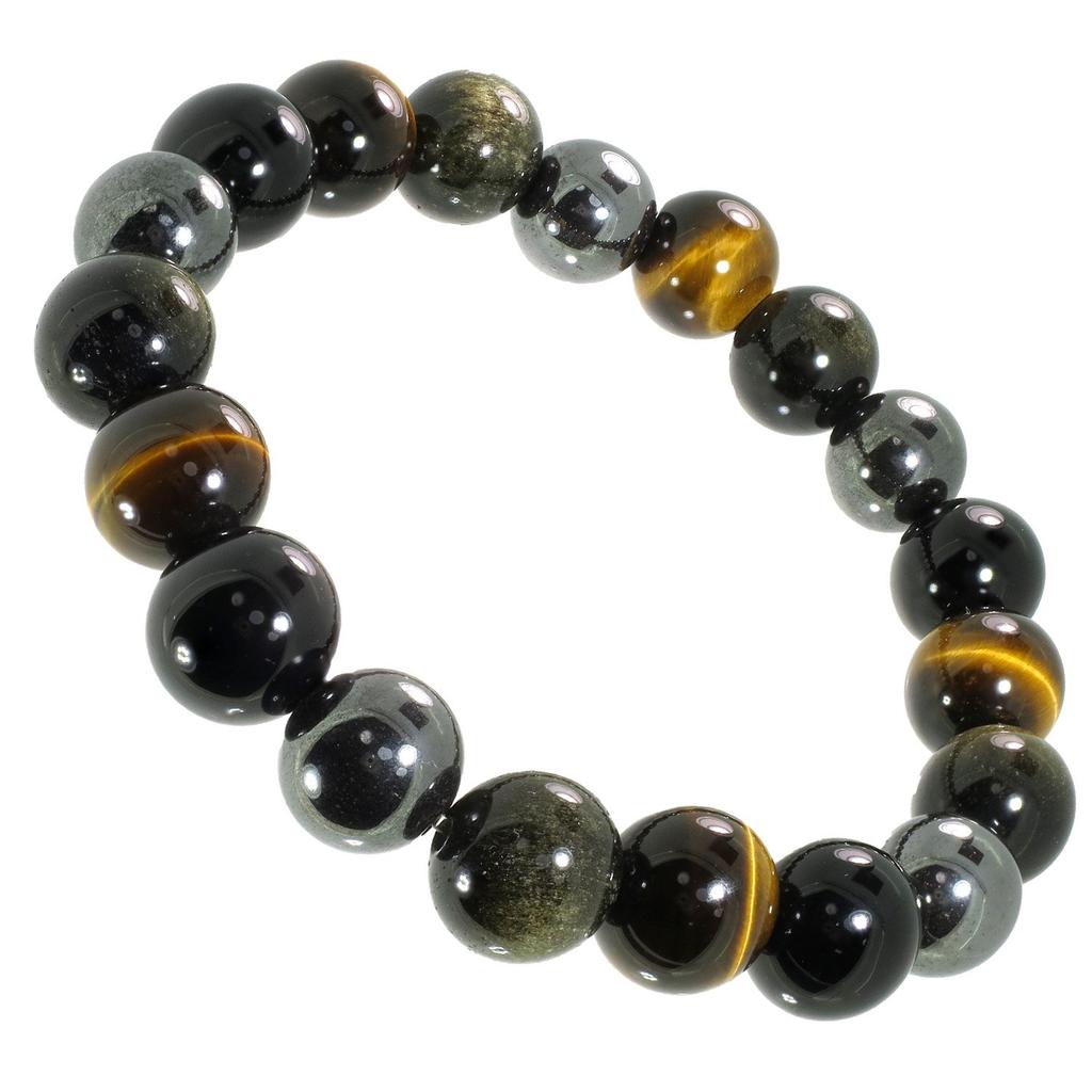 Shinjuku Gin No Kura 10mm Wide Hematite, Obsidian, Tiger's Eye, and Onyx Bracelet, 18cm-19cm (18cm) (Men's Medium)