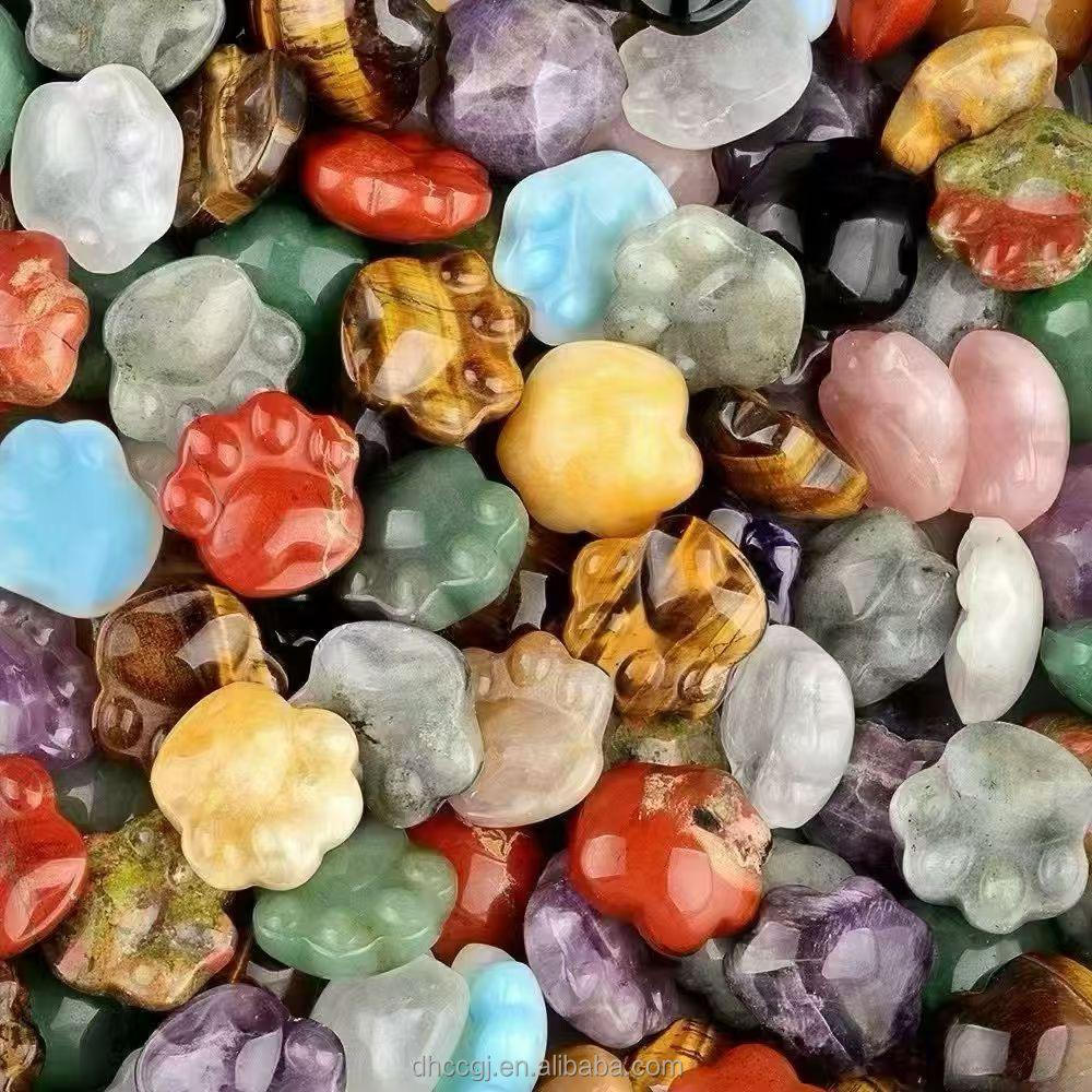 Hot Sale Natural Rose Quartz Cat Paw Polished Crystal Craft Multi Material 30mm Amethyst Cat Paw Diy Pendant for Gift