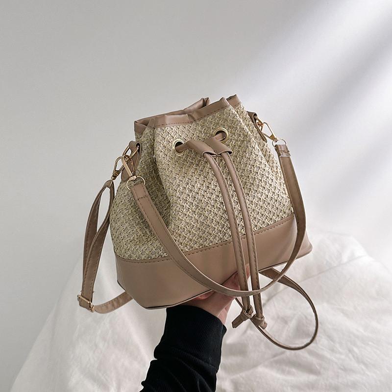 Модная большая сумка-ведро на шнурке для женщин в универсальных цветах