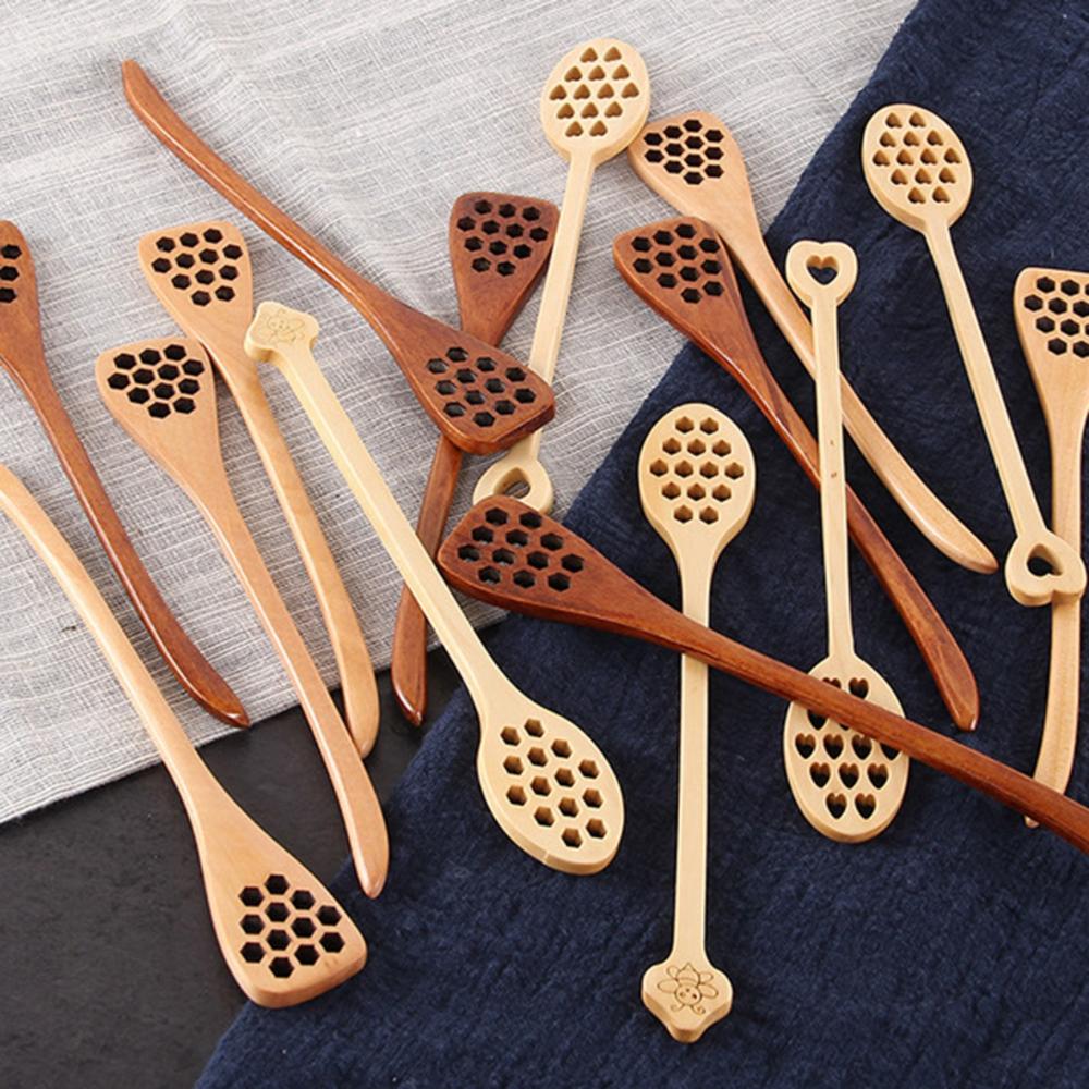 Comb Kitchen Wooden Long Handle Drizzler Handmade Mixing Stick Spoon Honey Dipper Stirrer