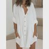 Women's European & American Cotton-Linen Button-Down Short-Sleeve Loose Shirt