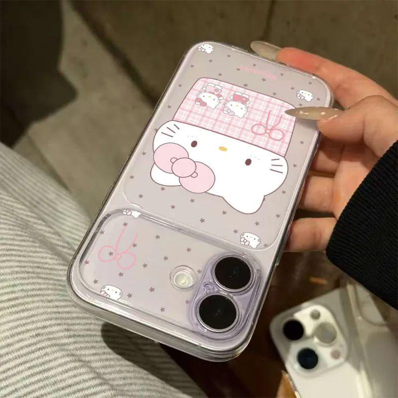Мягкий чехол для телефона Hello Kitty в горошек для Apple 17promax 16 15 14pro - Дизайн с большим окном