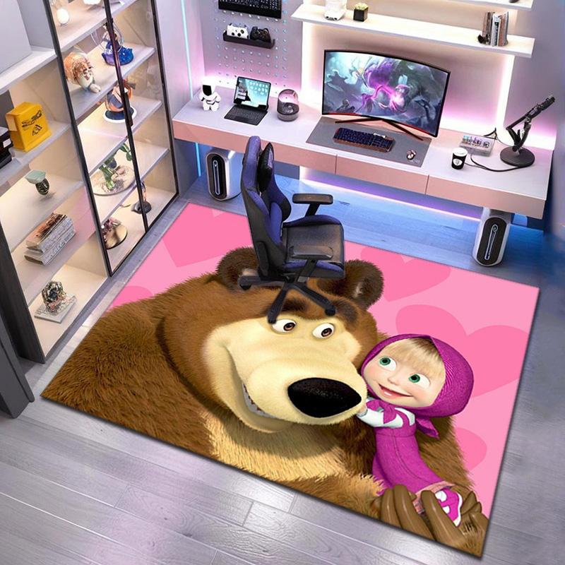 Russian animation Masha and the Bear Fairy Tale Cartoon Carpet Soft Home Living Room Bedroom Door Mat Outdoor Picnic Ground Mat rug T5