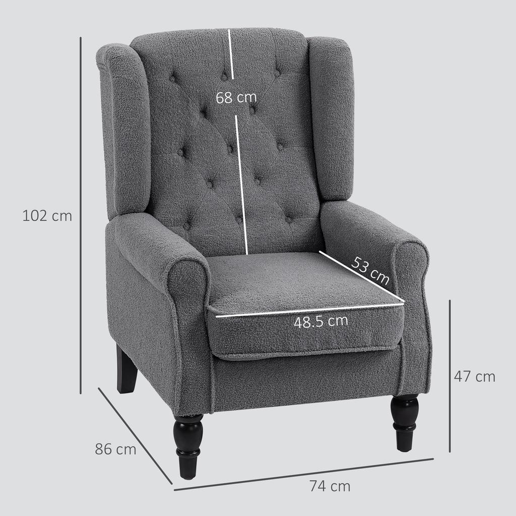 Teddy Fleece Retro Wingback Chair - Grey